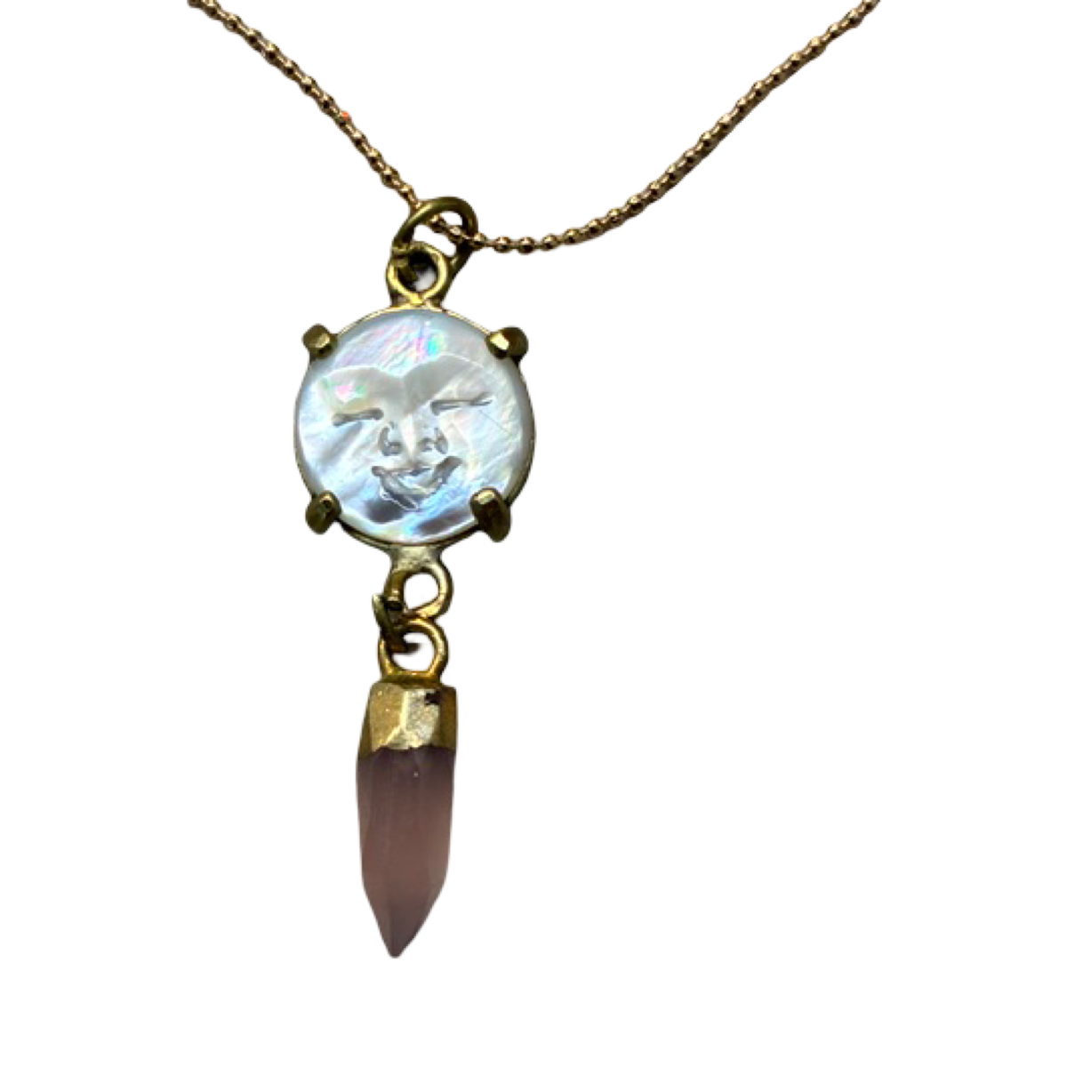 Mother of Pearl Moon + Rose Quartz Necklace