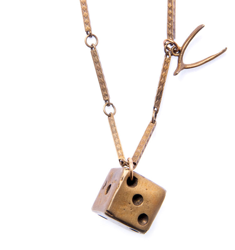 Dice & Wishbone Charm Necklace