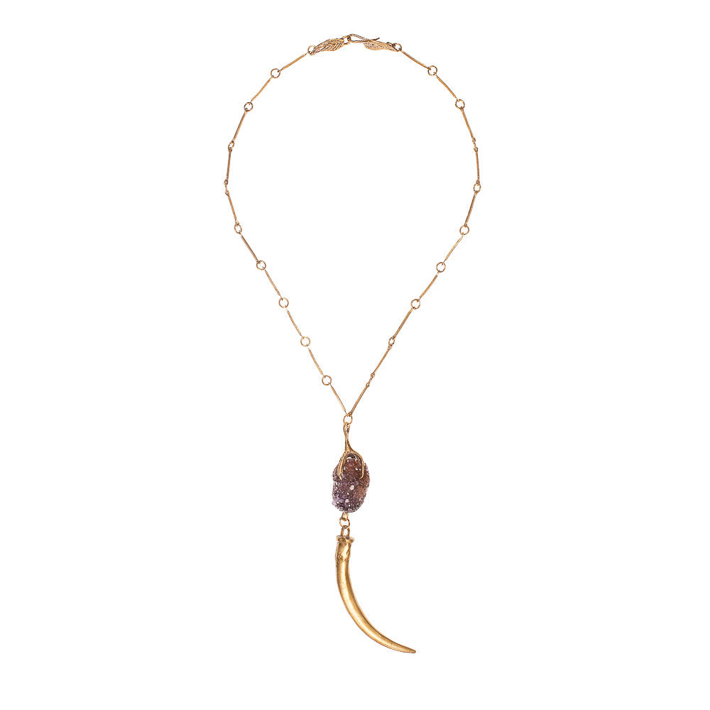 Talon Holding Druzy Crystal With Long Thin Claw Necklace
