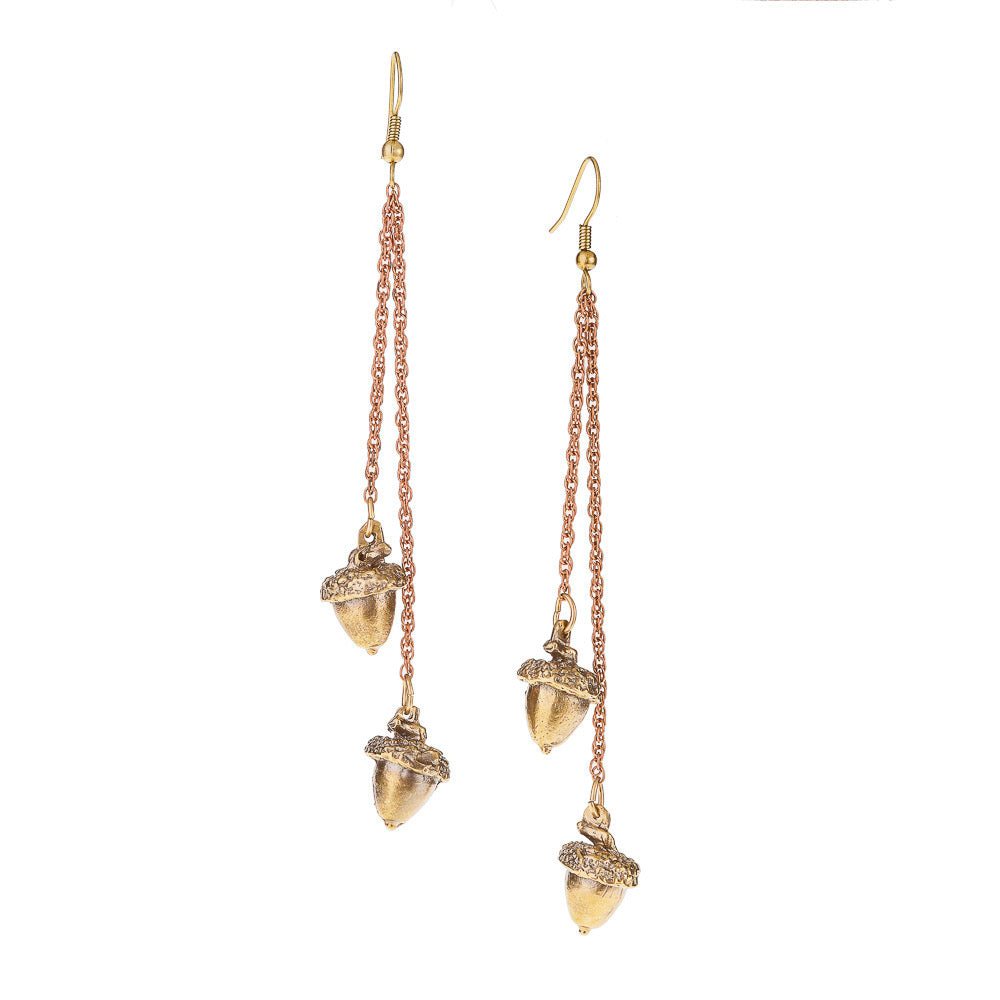 Tiny Acorn & Vintage Chain Earrings