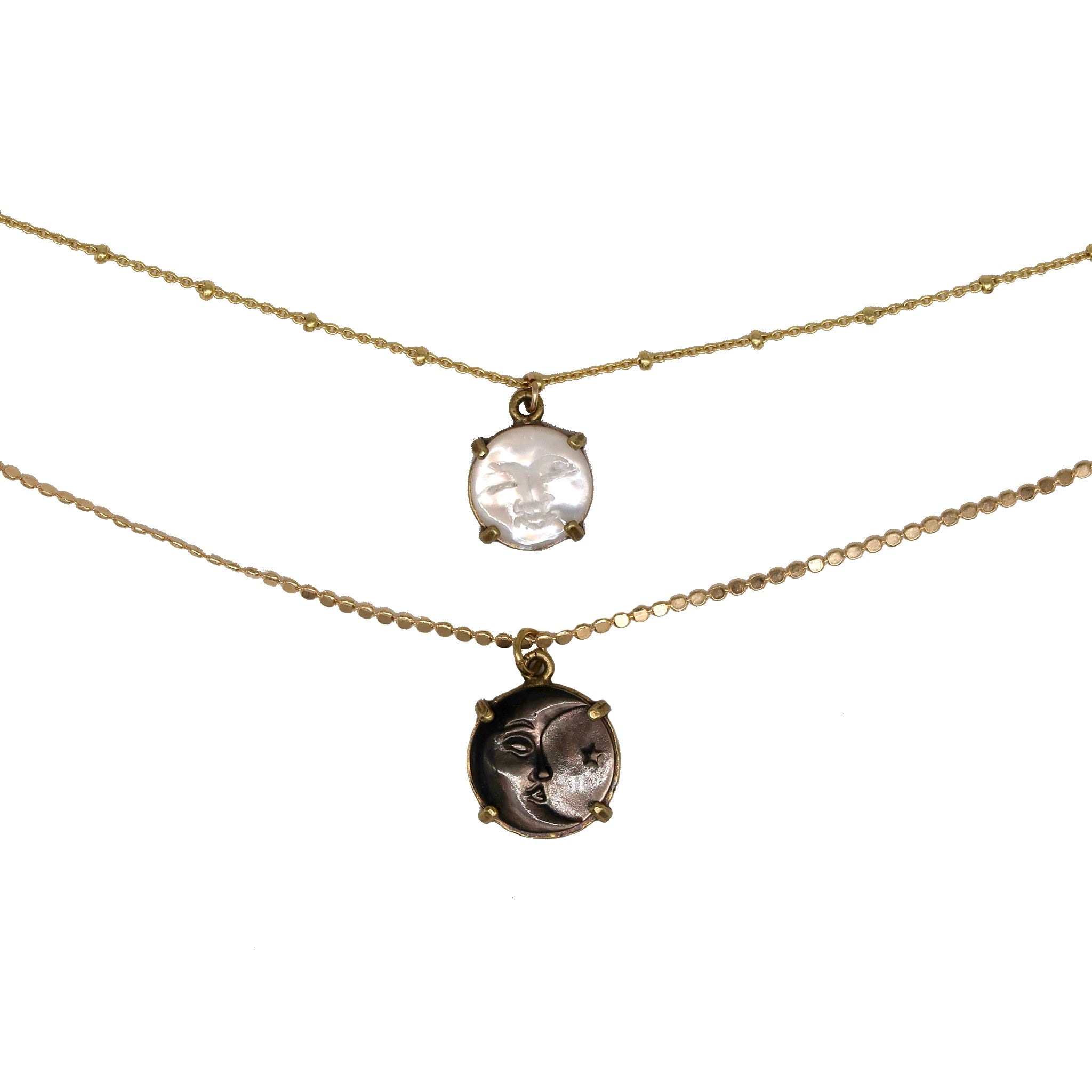Hand-Carved Abalone Moon with Stars Necklace