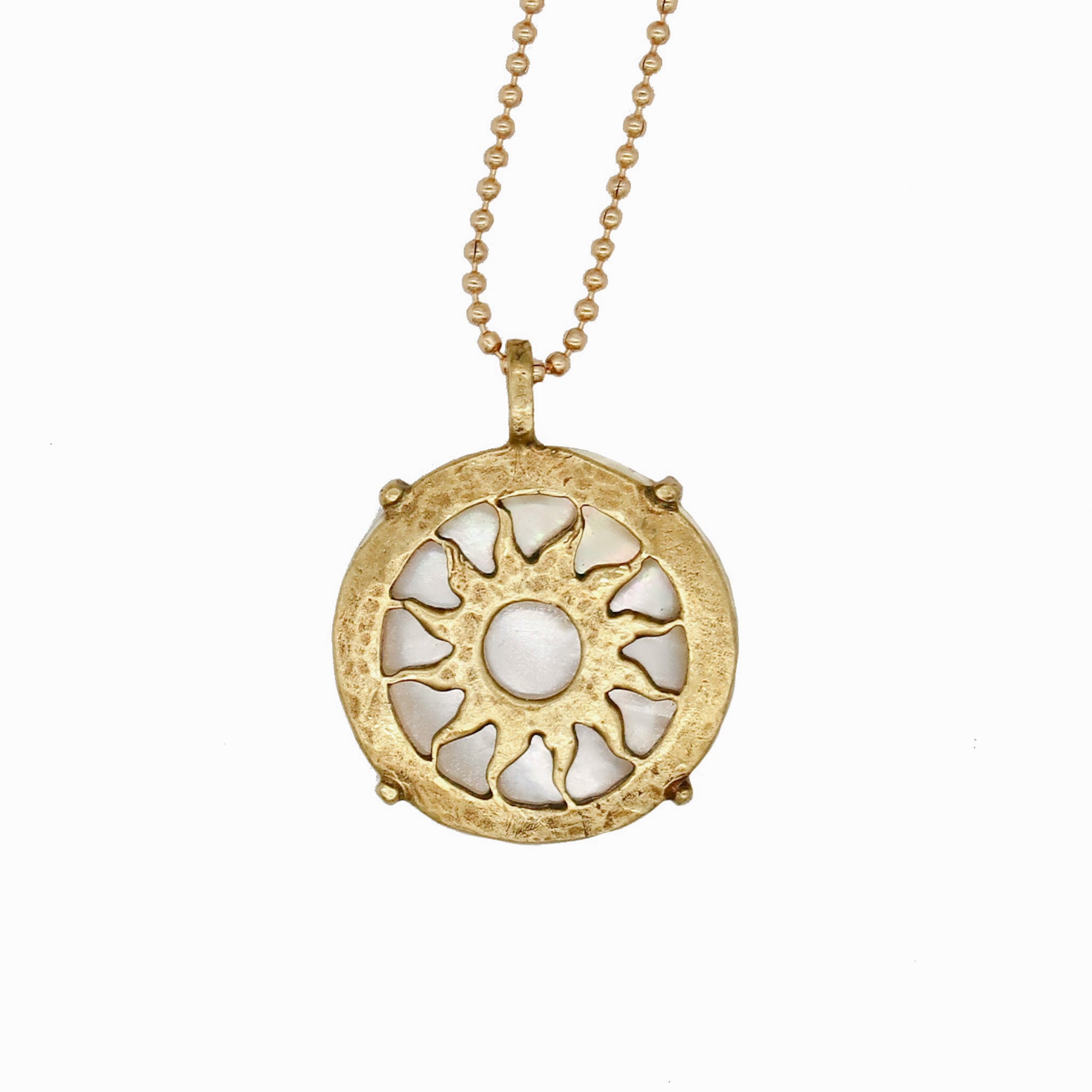 Hand-Carved Mother of Pearl Moon Face Necklace
