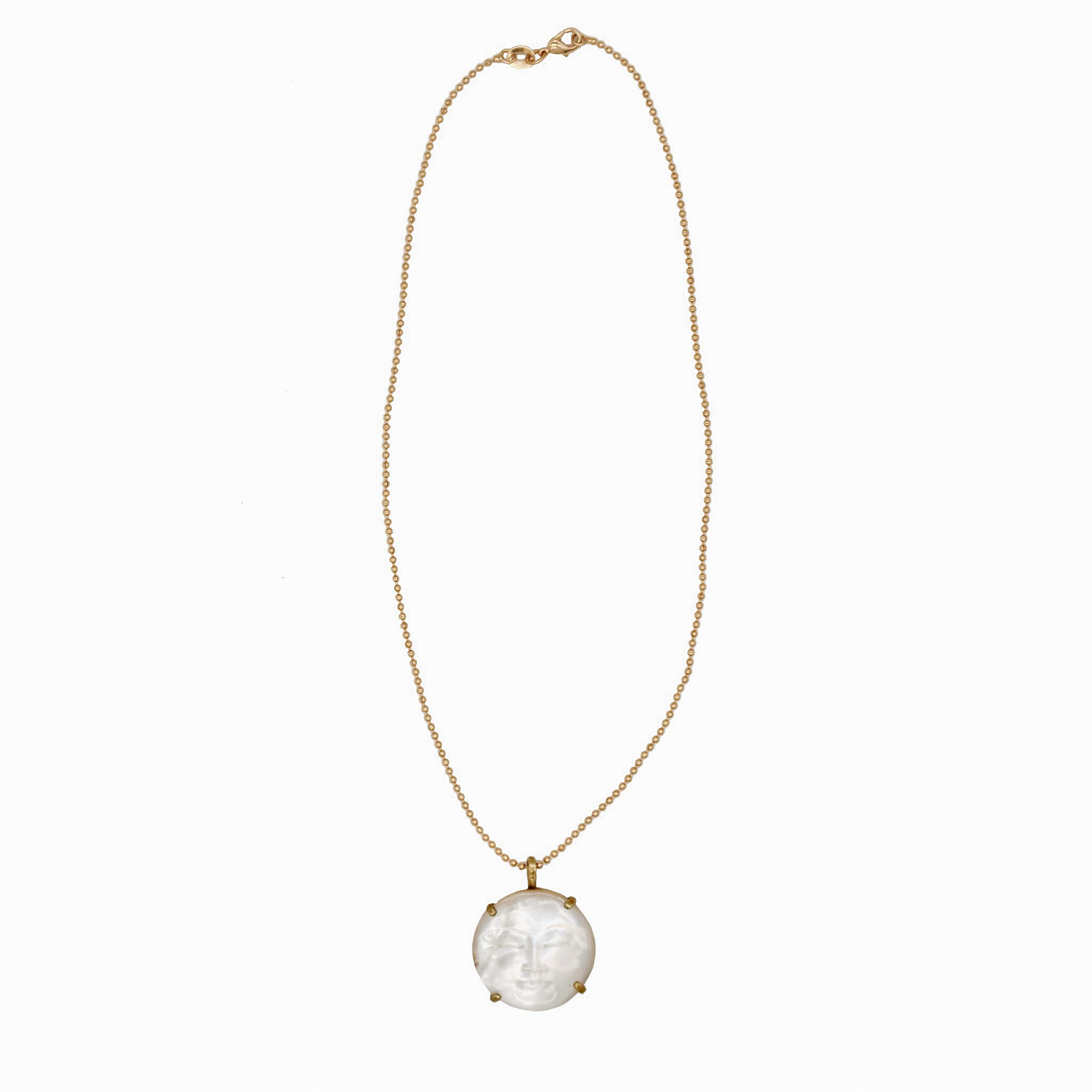 Hand-Carved Mother of Pearl Moon Face Necklace