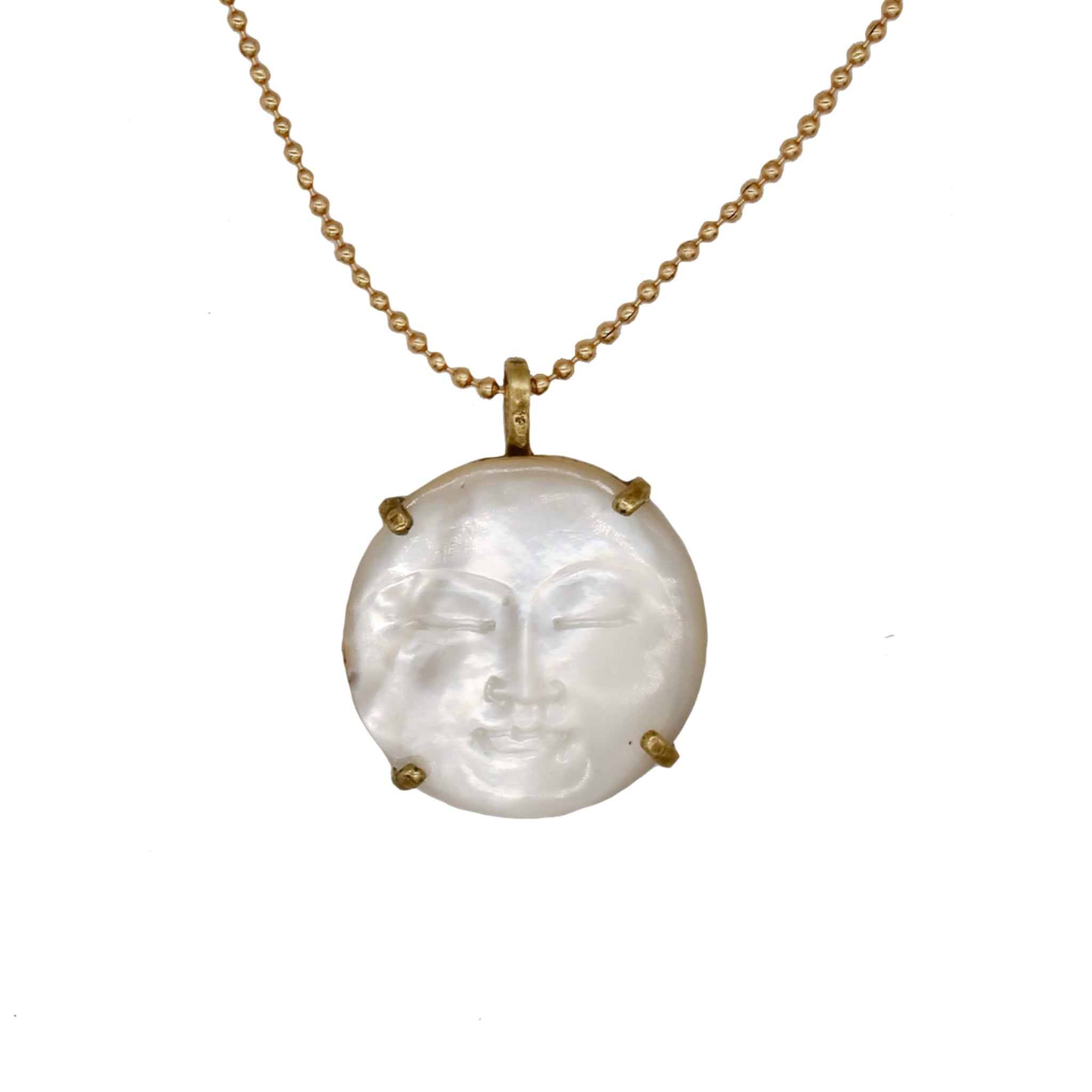 Hand-Carved Mother of Pearl Moon Face Necklace