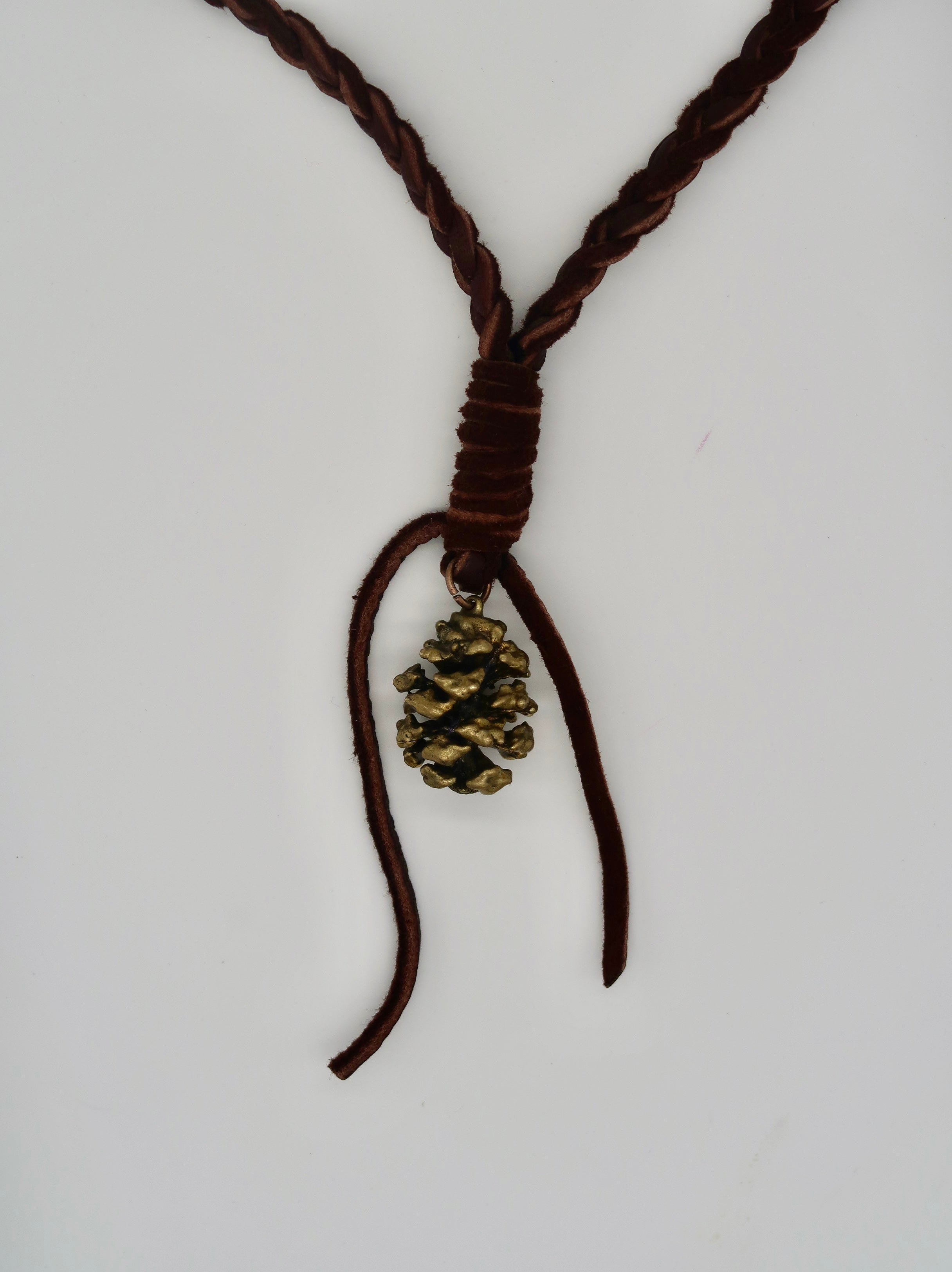 Sacred Redwood Pinecone on Braided Buckskin Necklace