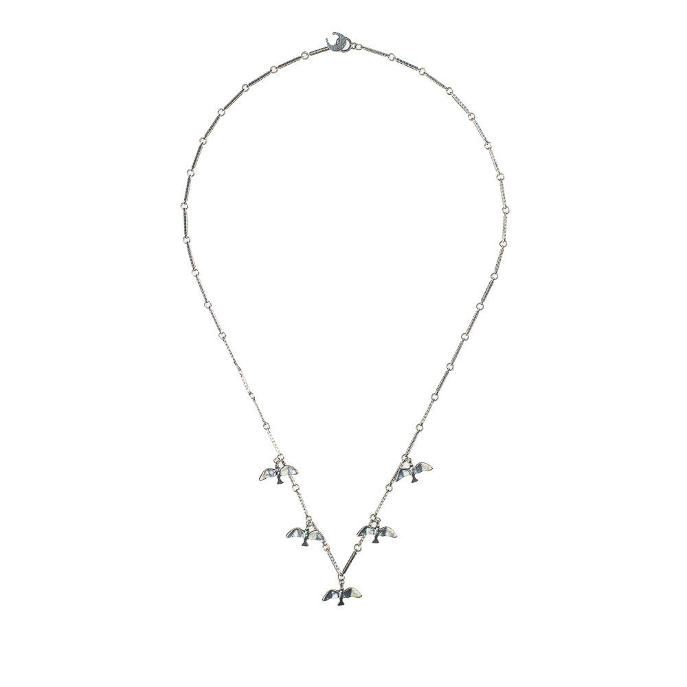 Silver Tiny Flying Birds Necklace