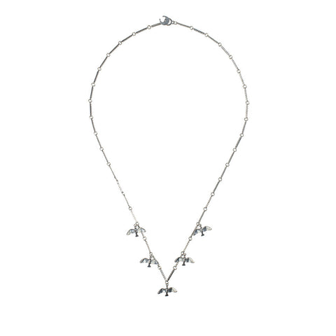 Sterling Silver Tiny Flying Birds Necklace