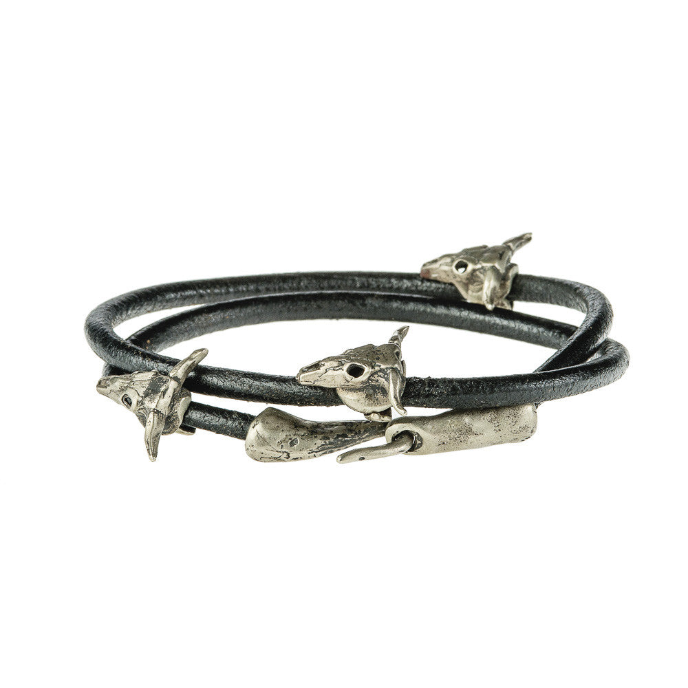 Sterling Silver Ram Skull Leather Wrap Bracelet