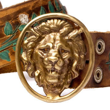 Vintage Gold Tone Enamel Lion Belt Hand Painted Lion Belt Buckle: Antique Gold Finish, Custom  main image 4