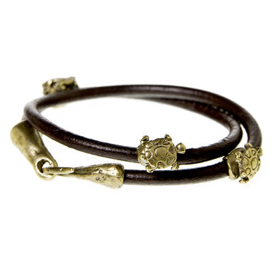 Three Turtle Double Leather Wrap