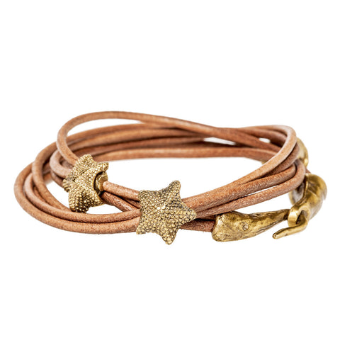Starfish Leather Wrap Bracelet