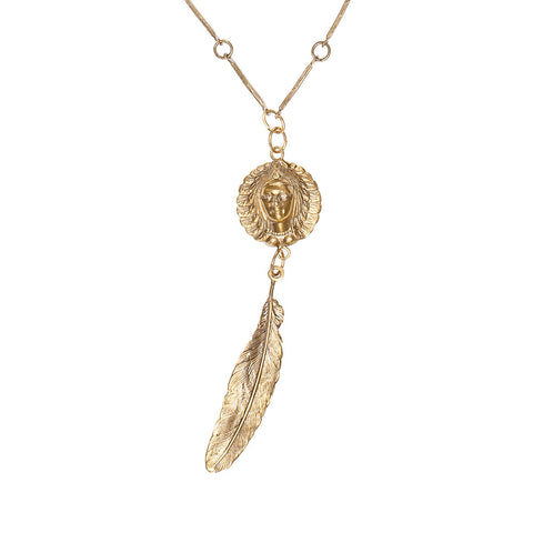 Round Native Goddess Feather Necklace