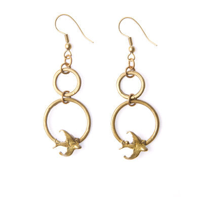 Double Bird Circle Earrings