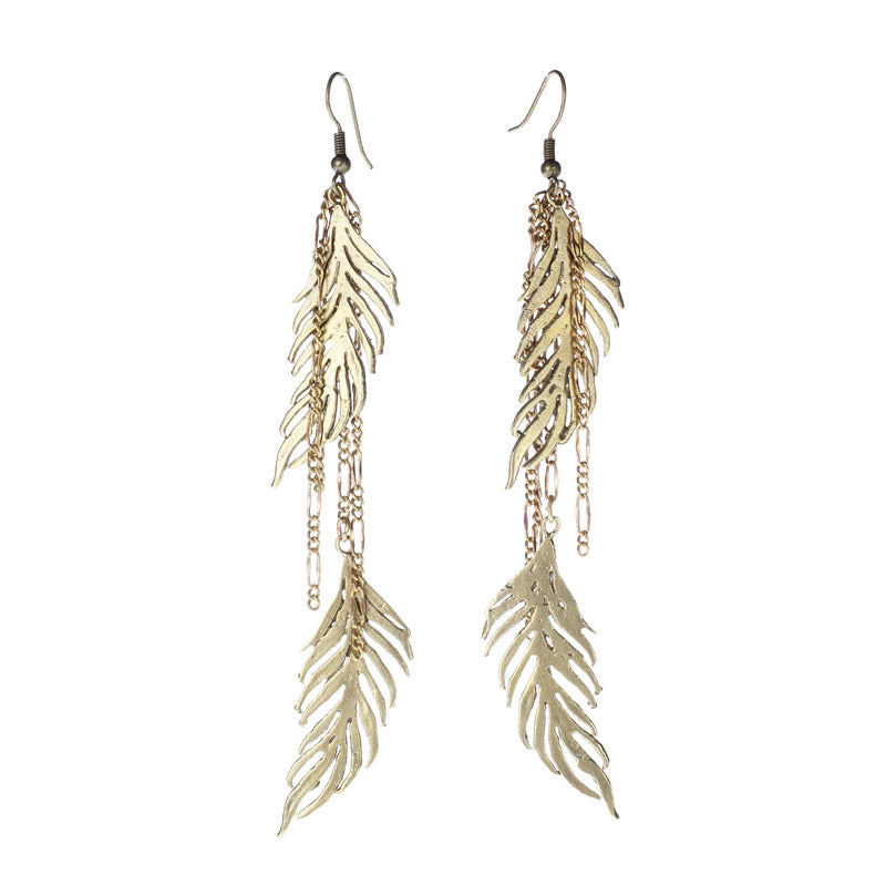 Double Metal Feather Earrings