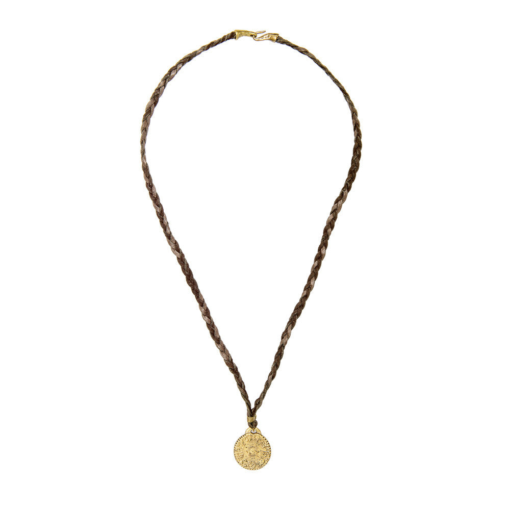Zodiac Coin on Braided Leather