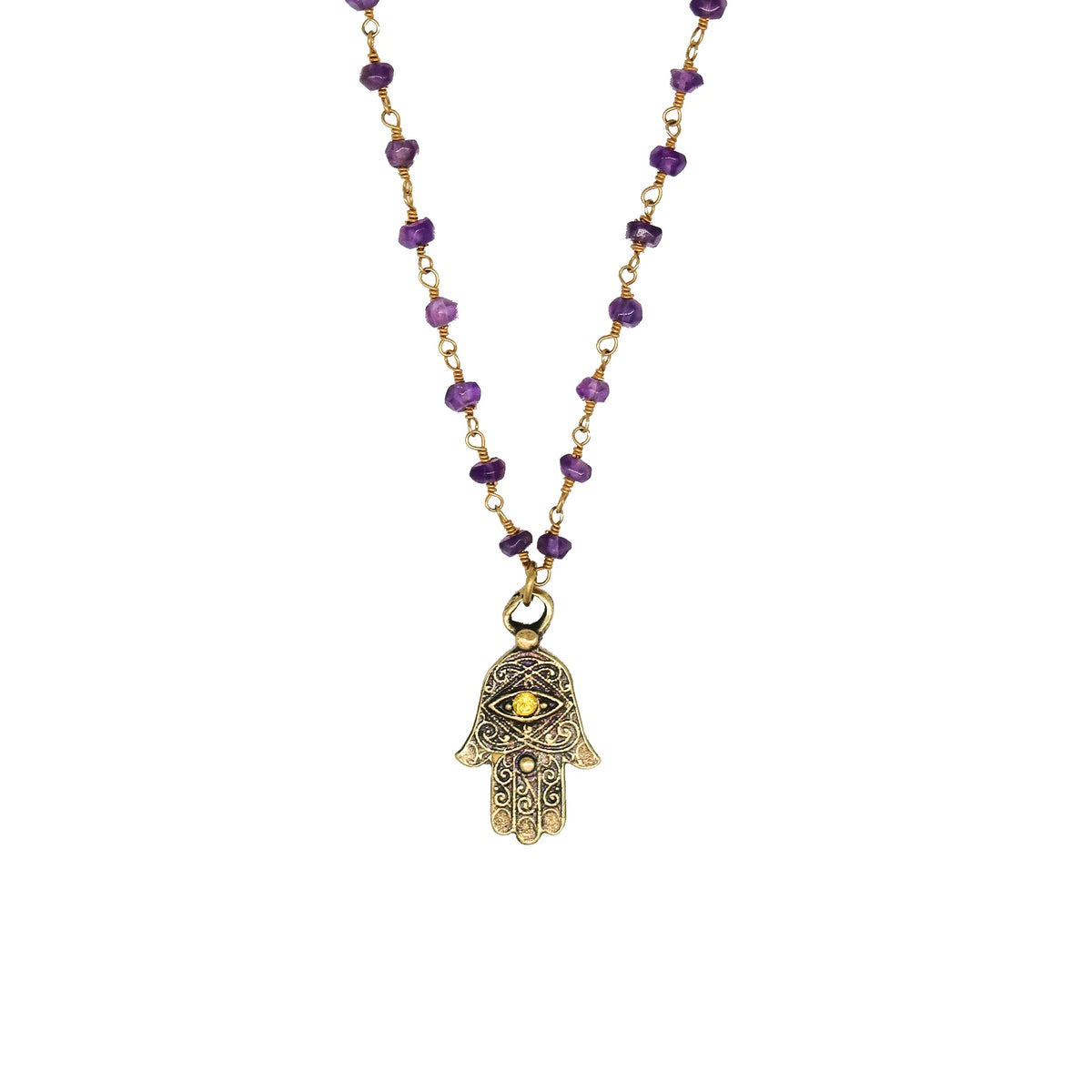 Hamsa Amethyst  Protection Necklace