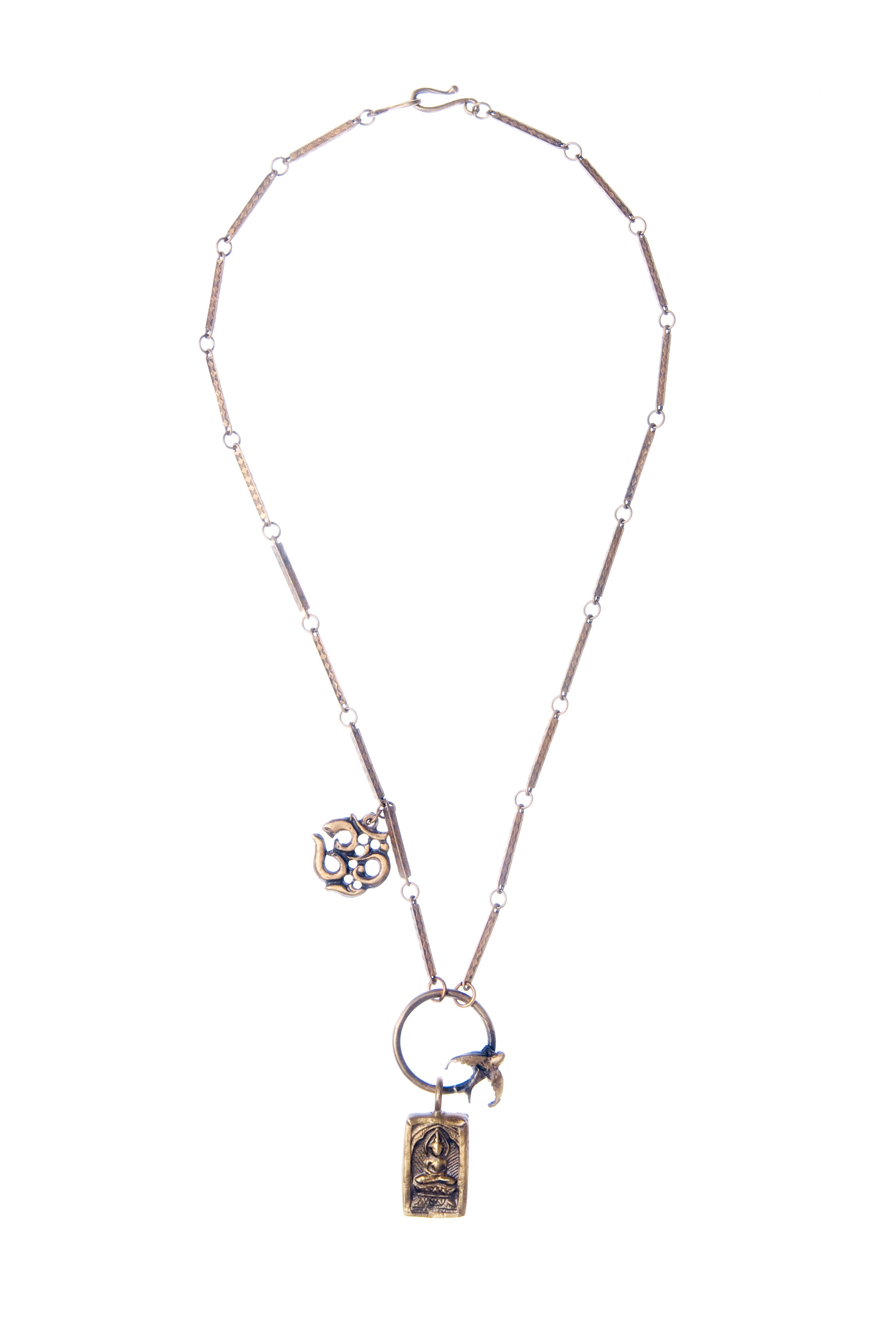 Om, Buddha & Bird Circle Necklace