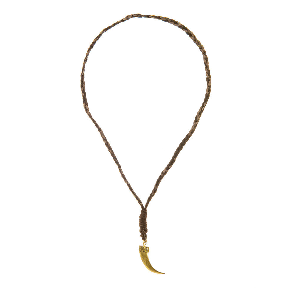 Large Claw on Braided Deer Leather Necklace