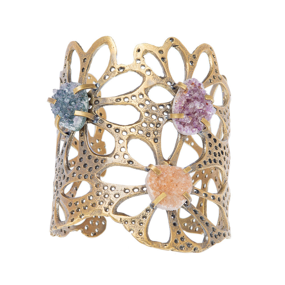 Lotus Root With Druzy Crystals Cuff