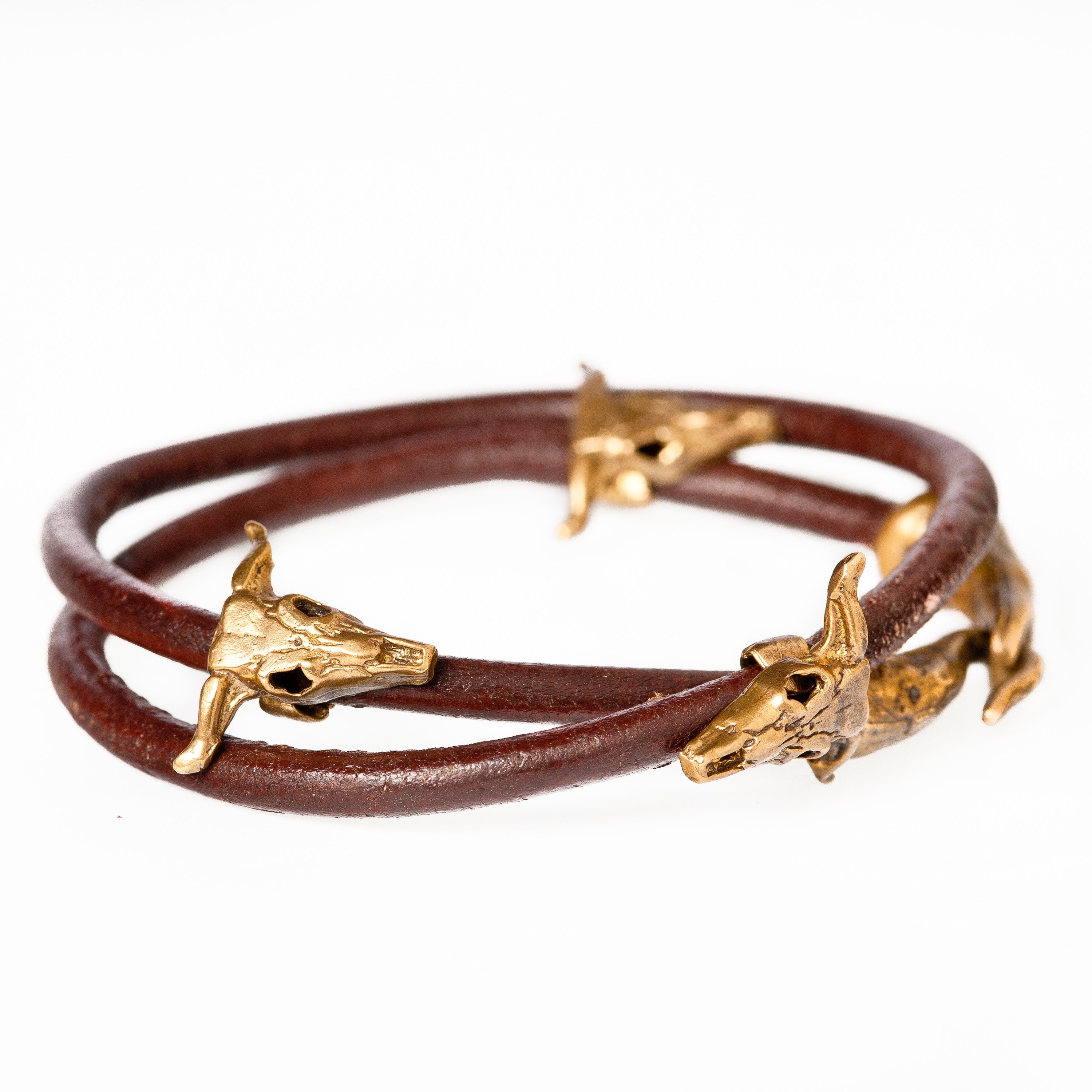 Ram Skull Leather Double Wrap Bracelet