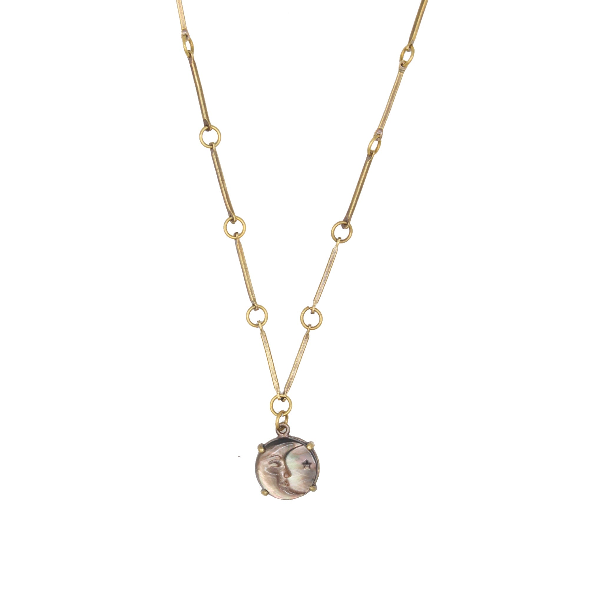 Hand Carved Abalone Moon & Stars Necklace