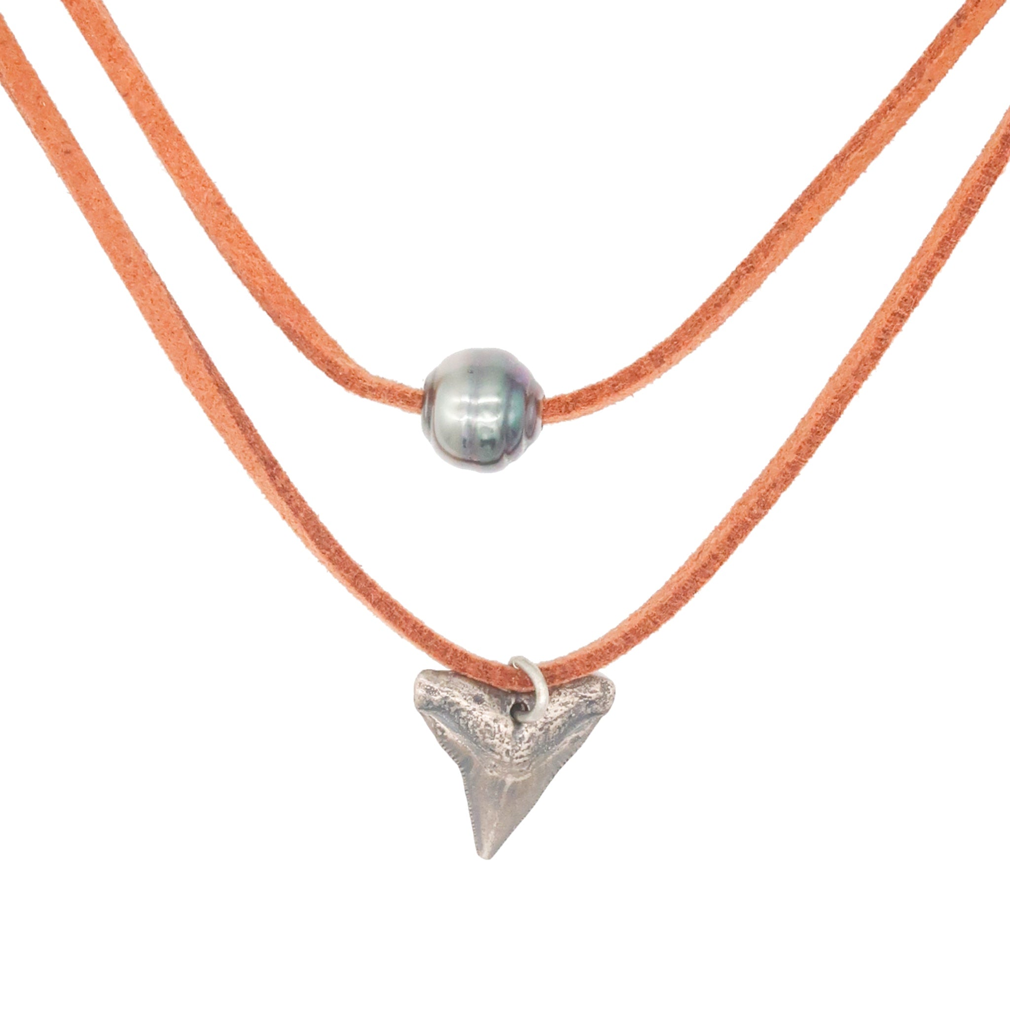 Tiny Shark Tooth & Black Tahitian Black Pearl Necklace