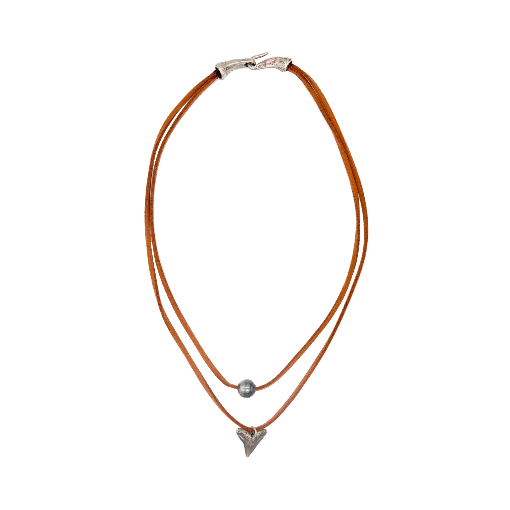 Tiny Shark Tooth & Black Tahitian Black Pearl Necklace