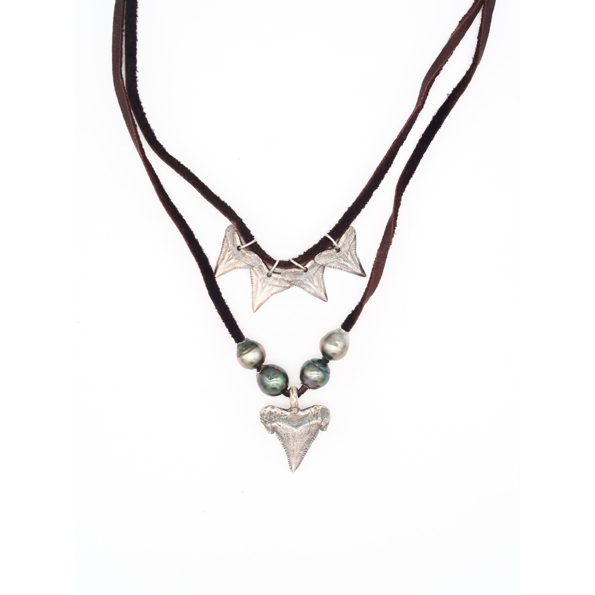 Reclaimed Sterling Shark Teeth & Black Tahitian Pearl Necklace