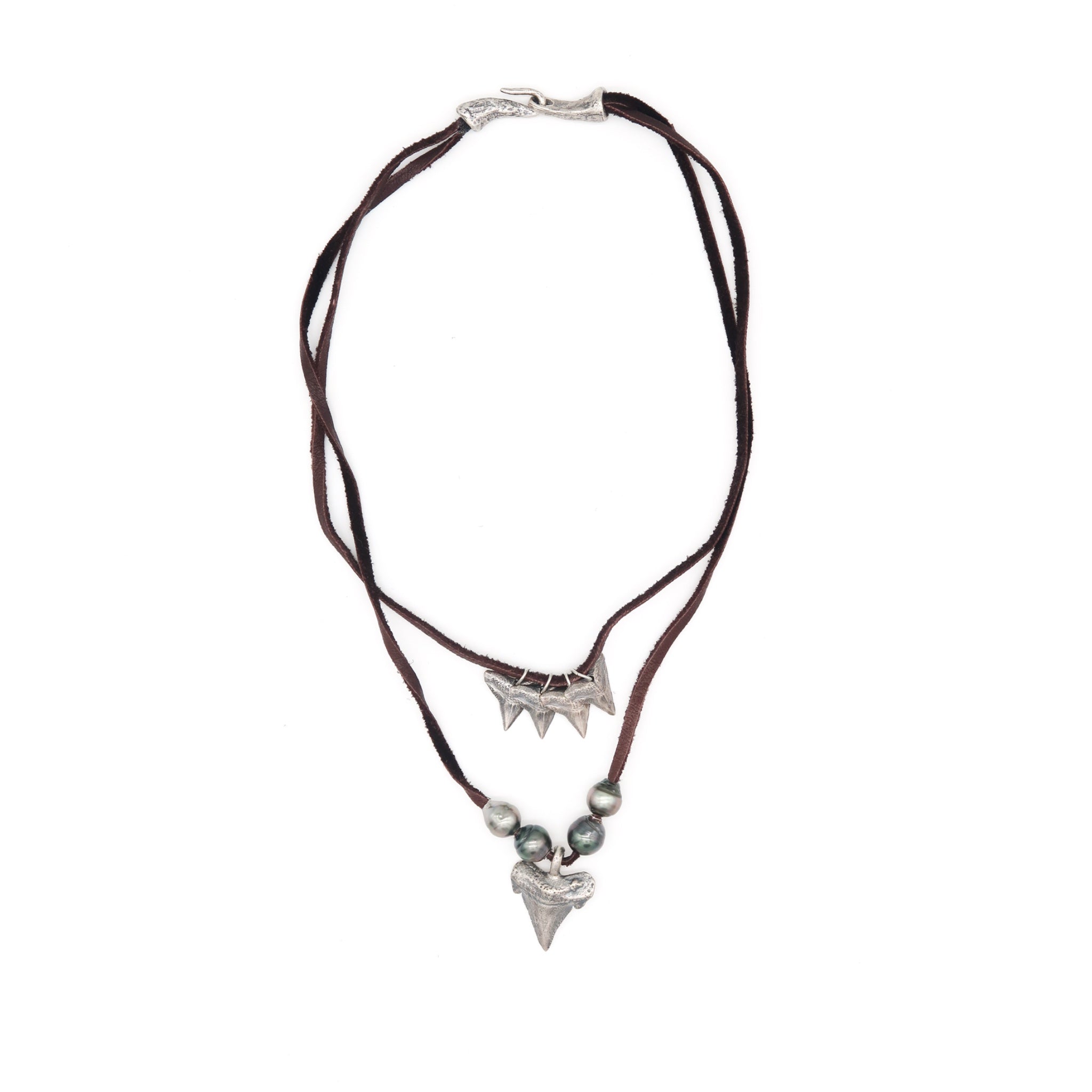 Reclaimed Sterling Shark Teeth & Black Tahitian Pearl Necklace