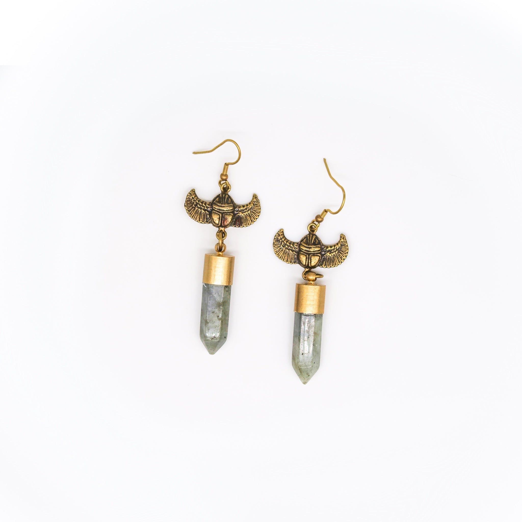 Winged Scarab Amazonite Drop Earrings