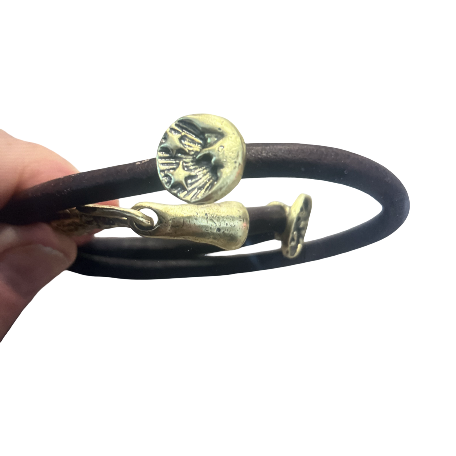 Moon and Stars Leather Wrap Bracelet Choker
