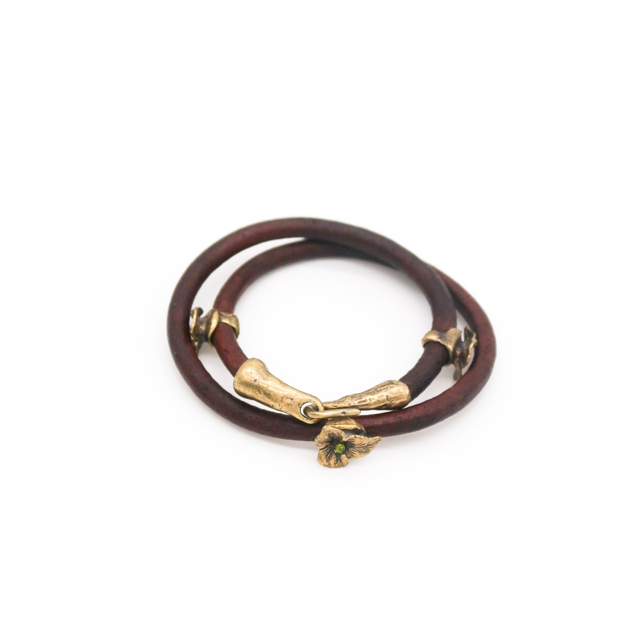 Three Leaf Leather Double Wrap