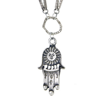 Sterling Silver Sun Hamsa Necklace