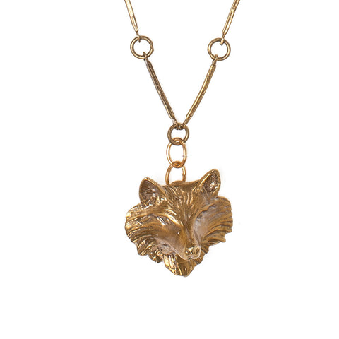 Fox Face on Vintage Chain Necklace