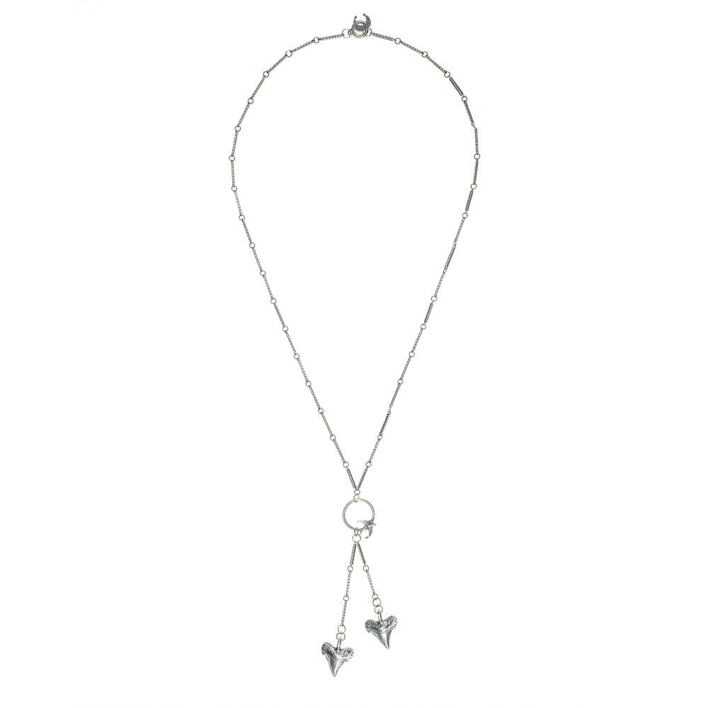 Silver Shark Teeth & Vintage Chain Lariat