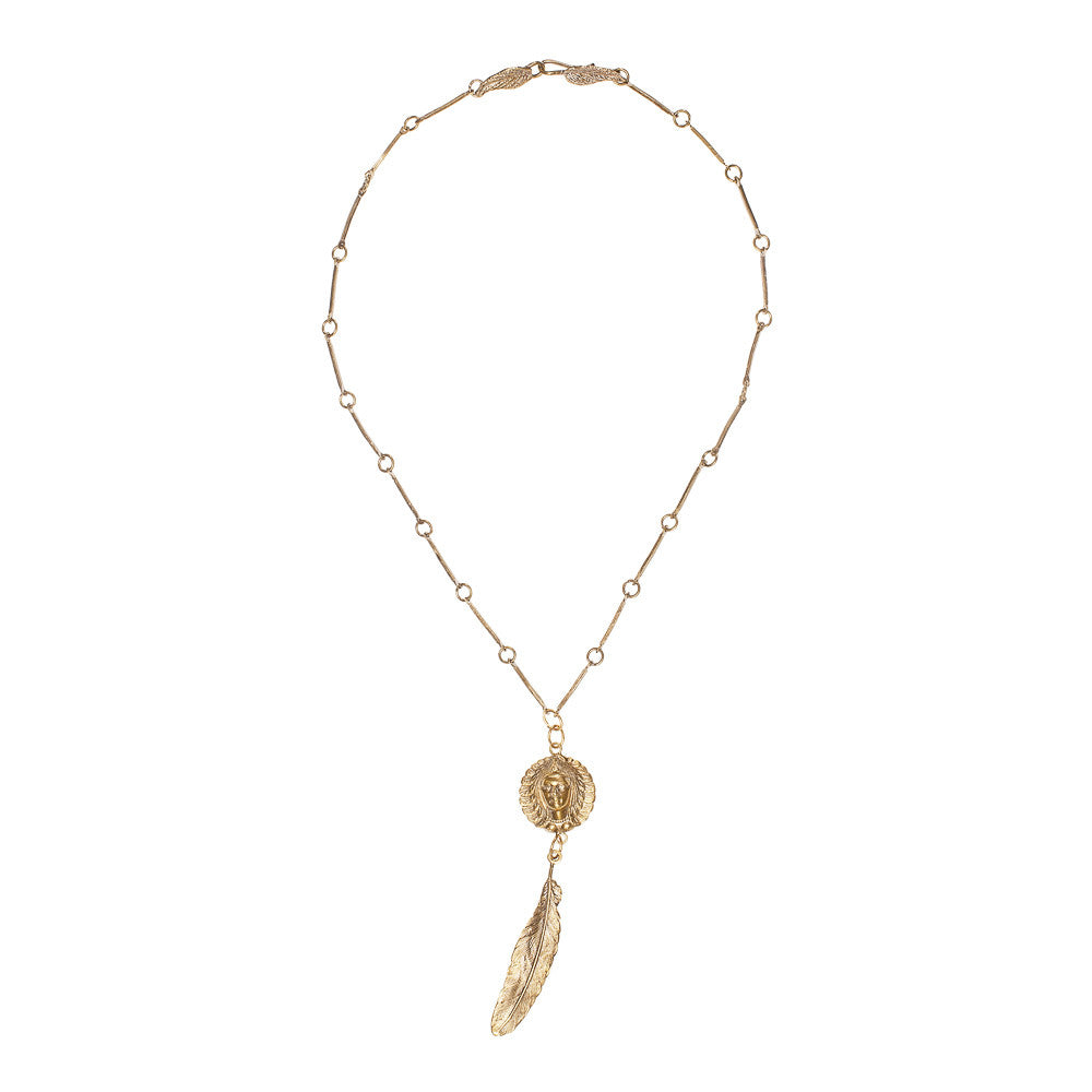 Round Native Goddess Feather Necklace