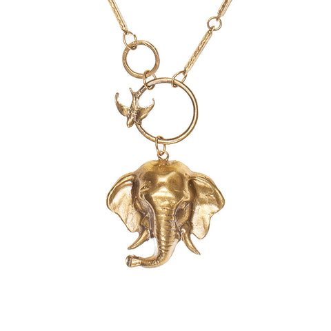 Elephant Trunk Up & Bird Circle Necklace