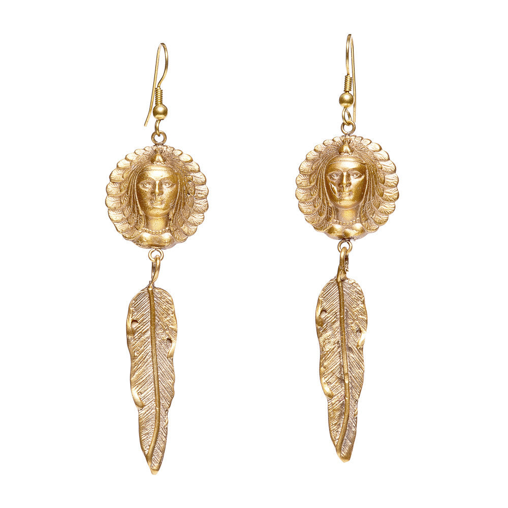 Native Goddess Earrings with Feathers