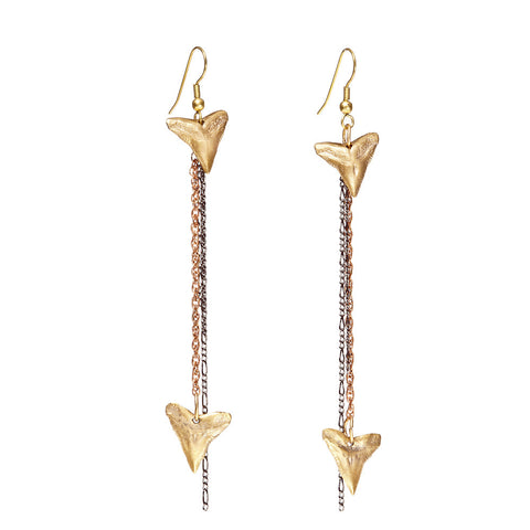 Tiny Shark Teeth Earring with Vintage Chains
