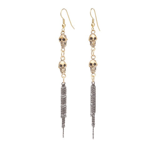 Two Skulls & Vintage Chain Earrings