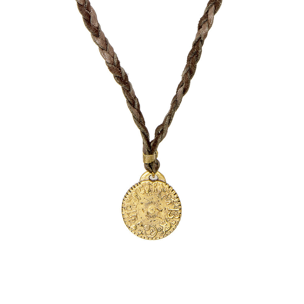 Zodiac Coin on Braided Leather