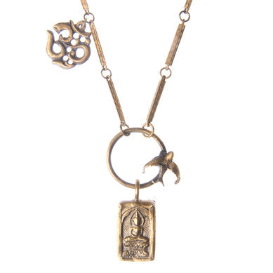 Om, Buddha & Bird Circle Necklace