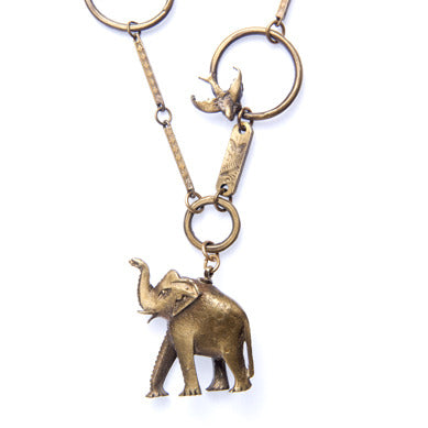 Elephant & Bird Circle Necklace