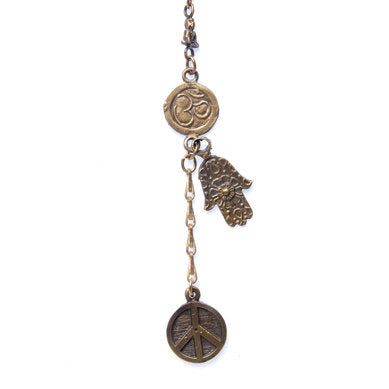 Tiny Buddha, Om, Hamsa & Peace Coin Necklace